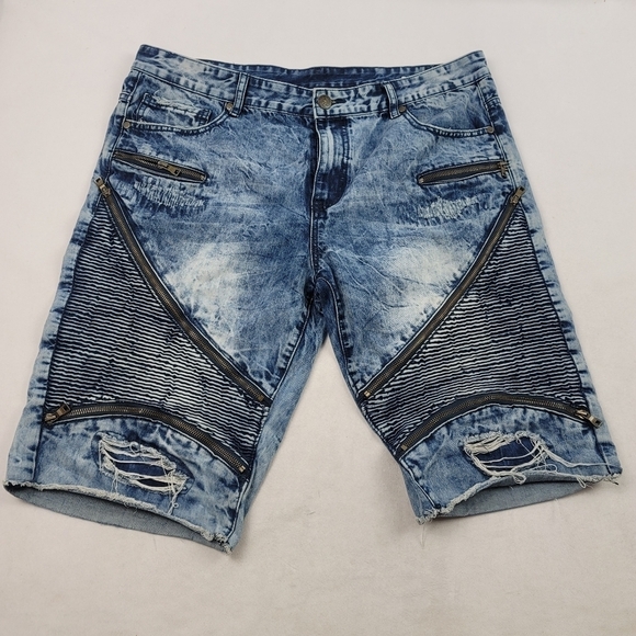 D Lux raw hem distressed acidwash zipper denim sho - Picture 1 of 6